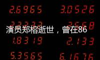 演员郑榕逝世
，曾在86版电视剧《西游记》中扮演太上老君